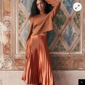 Lulu's Copper Satin Pleated Midi Skirt